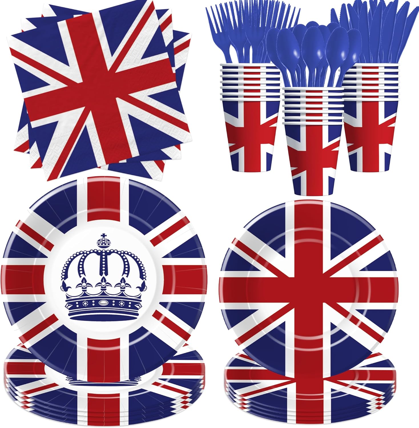 Britain UK England Flag Paper Plates And Napkins Set, Disposable British Flag Birthday Party Decorations Tableware, Plate, Napkin, Cup, Cutlery, Union Jack Party Decorations Favors | 24 Guest