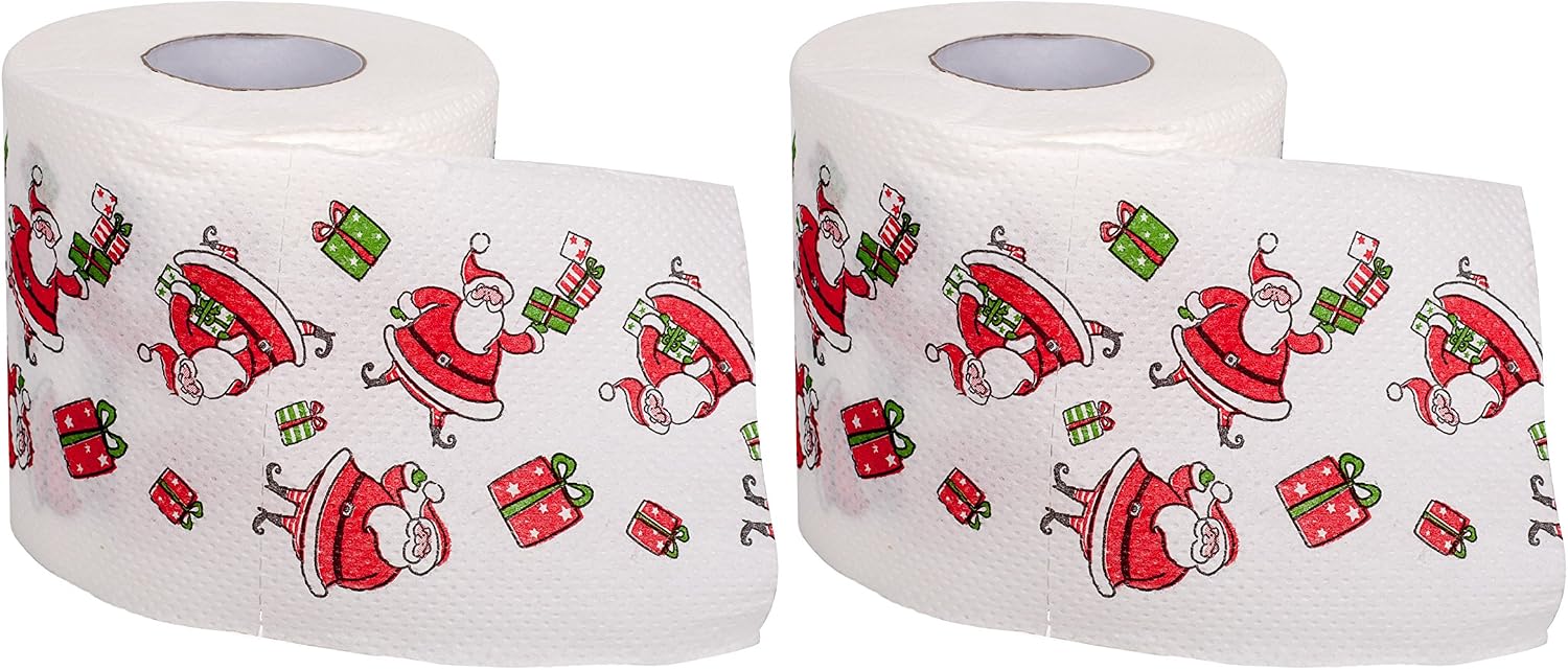 SummitLink 2 Rolls of Merry Christmas Toilet Paper Tissue Napkin Prank Fun Birthday Party Novelty Gift Idea
