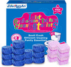 2-in-1 Toilet Cleaning Tablets (24 Pack) - 8 Effervescent Toilet Bowl Stain Remover and 16 Blue Toilet Tank Cleaner Tablets - Limescale Removal for Septic System