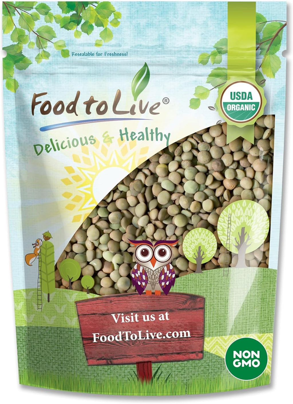 Food to Live Organic Whole Green Lentils, 2.5 Pounds – Non-GMO, Dried Raw Beans, Sproutable, Vegan, Kosher, Bulk. High in Folate, Dietary Fiber, Protein. No Soaking Required. Great for Burgers.