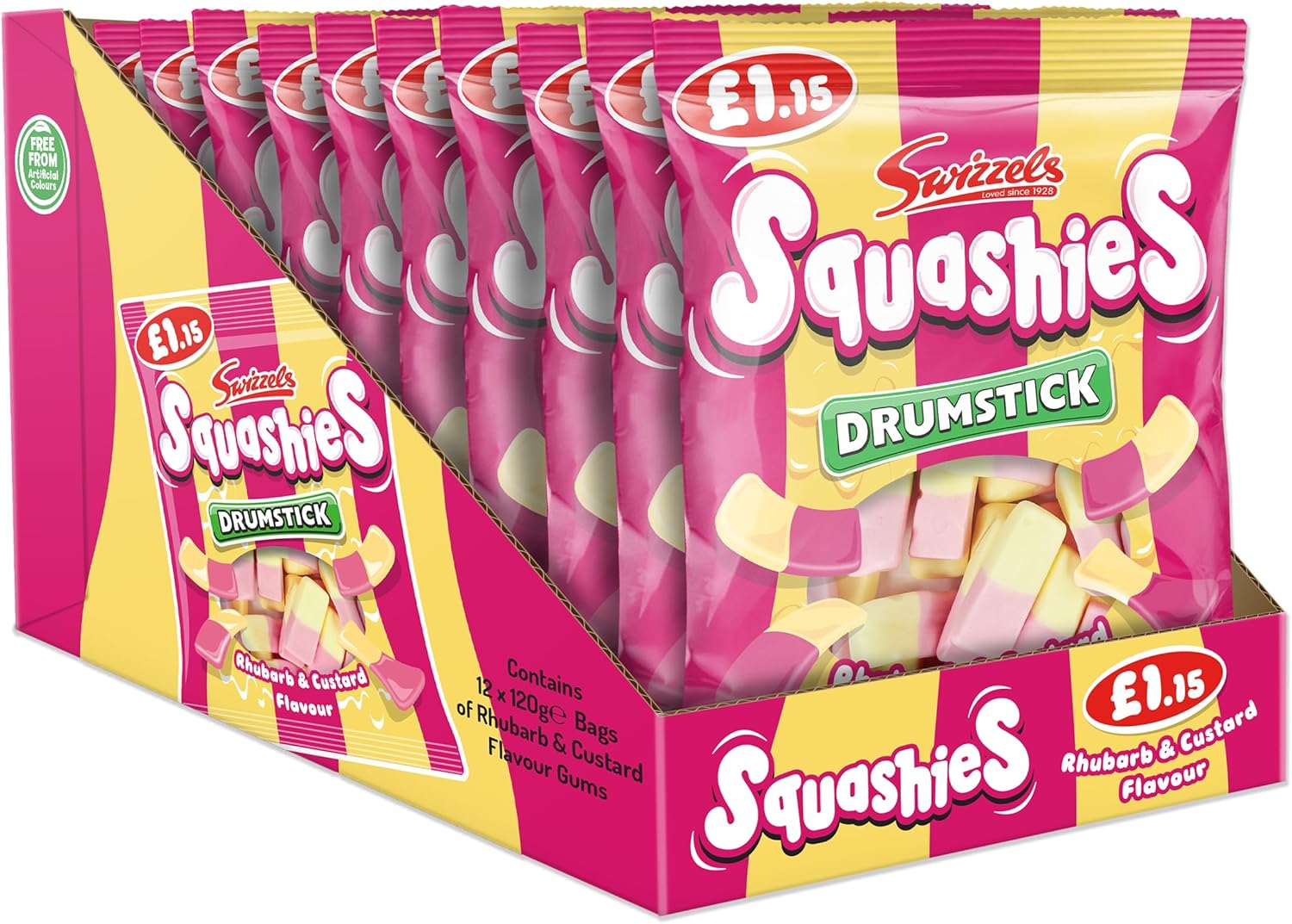 Swizzels Drumstick Squashies Rhubarb & Custard Flavour 120g (Pack of 6)