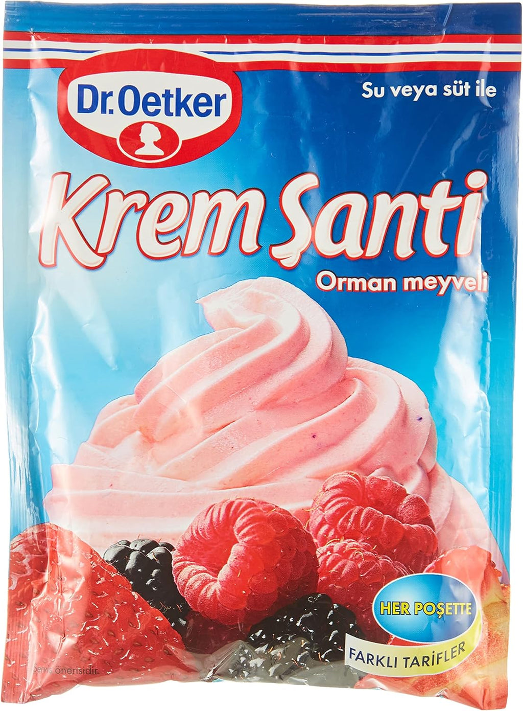 Dr. Oetker Whipped Cream with Chocolate (80 gr) Pack of 2 - and Forest Fruit Pack of 2 - Total 4 packs - Product of Turkey - Halal