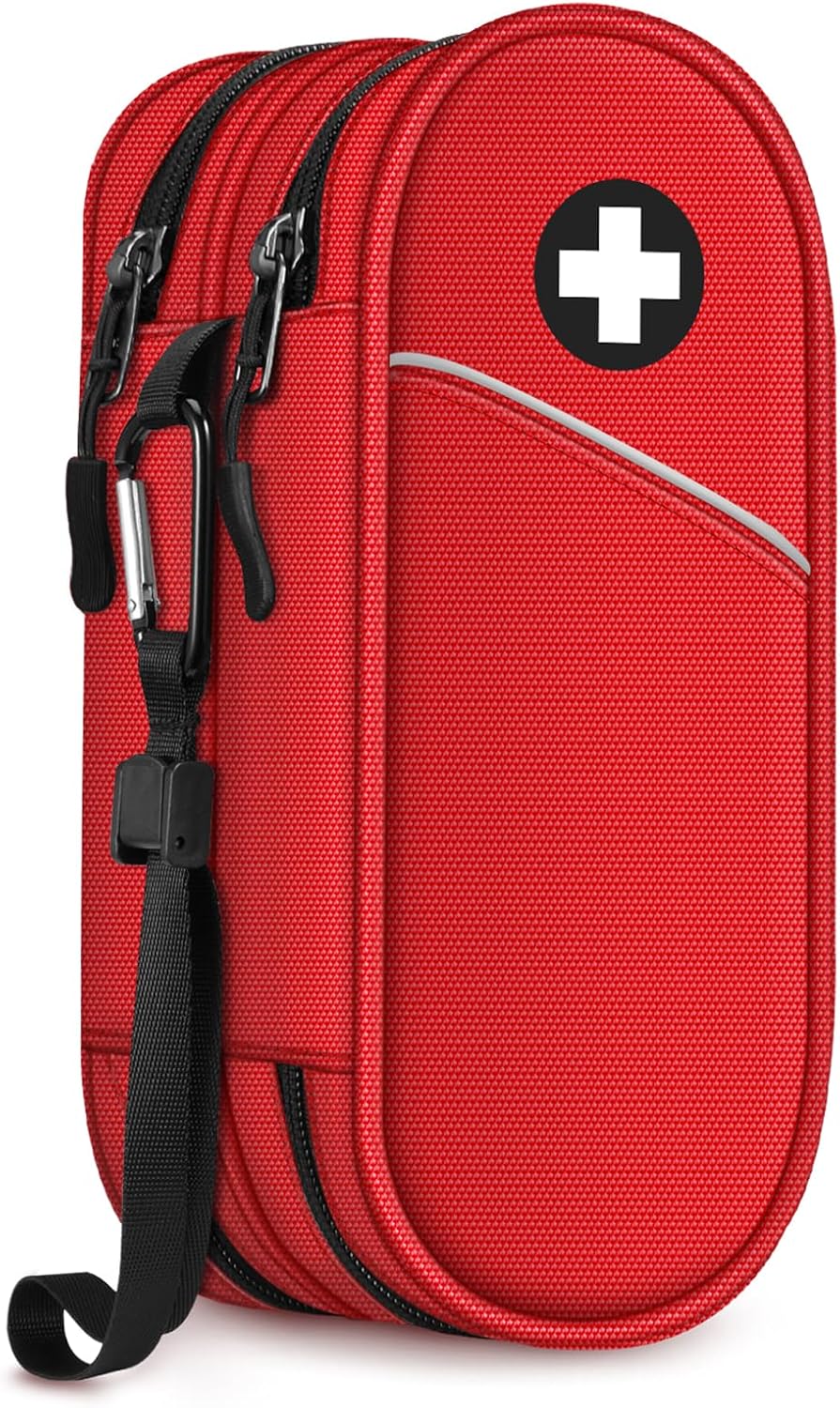 SITHON Double-Layer Epipen Carrying Case, Travel Medication Organizer Bag Emergency Medical Pouch Holds 2 EpiPens, Asthma Inhaler, Anti-Histamine, Auvi-Q, Allergy Medicine Essentials (Red)