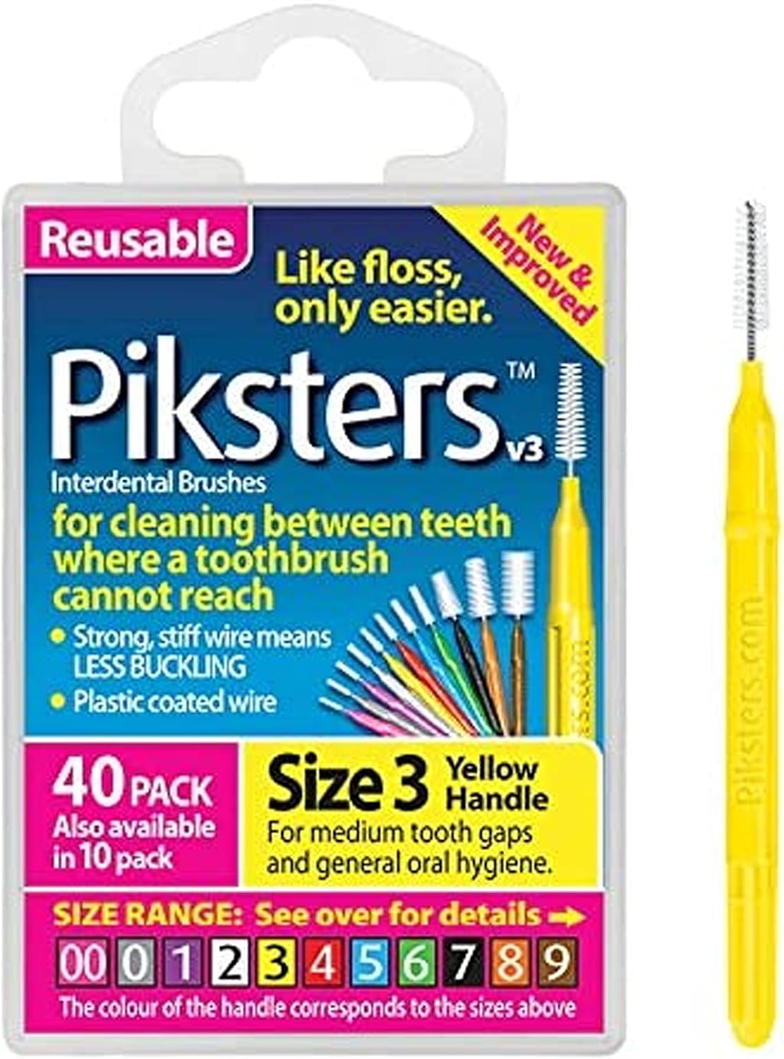 Piksters Interdental Brush Size 3 (40 Pack) by Piksters