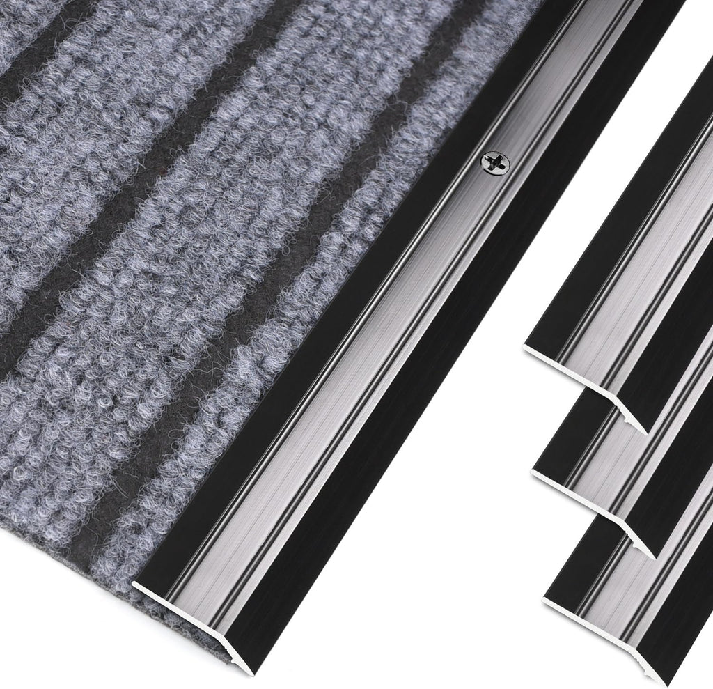 3-Pack Metal Carpet Floor Transition Strips, 36in Carpet to Tile Floor Edging Trim Strip, Aluminum Threshold Strip Suitable for Threshold Height Less Than 5mm (Black)