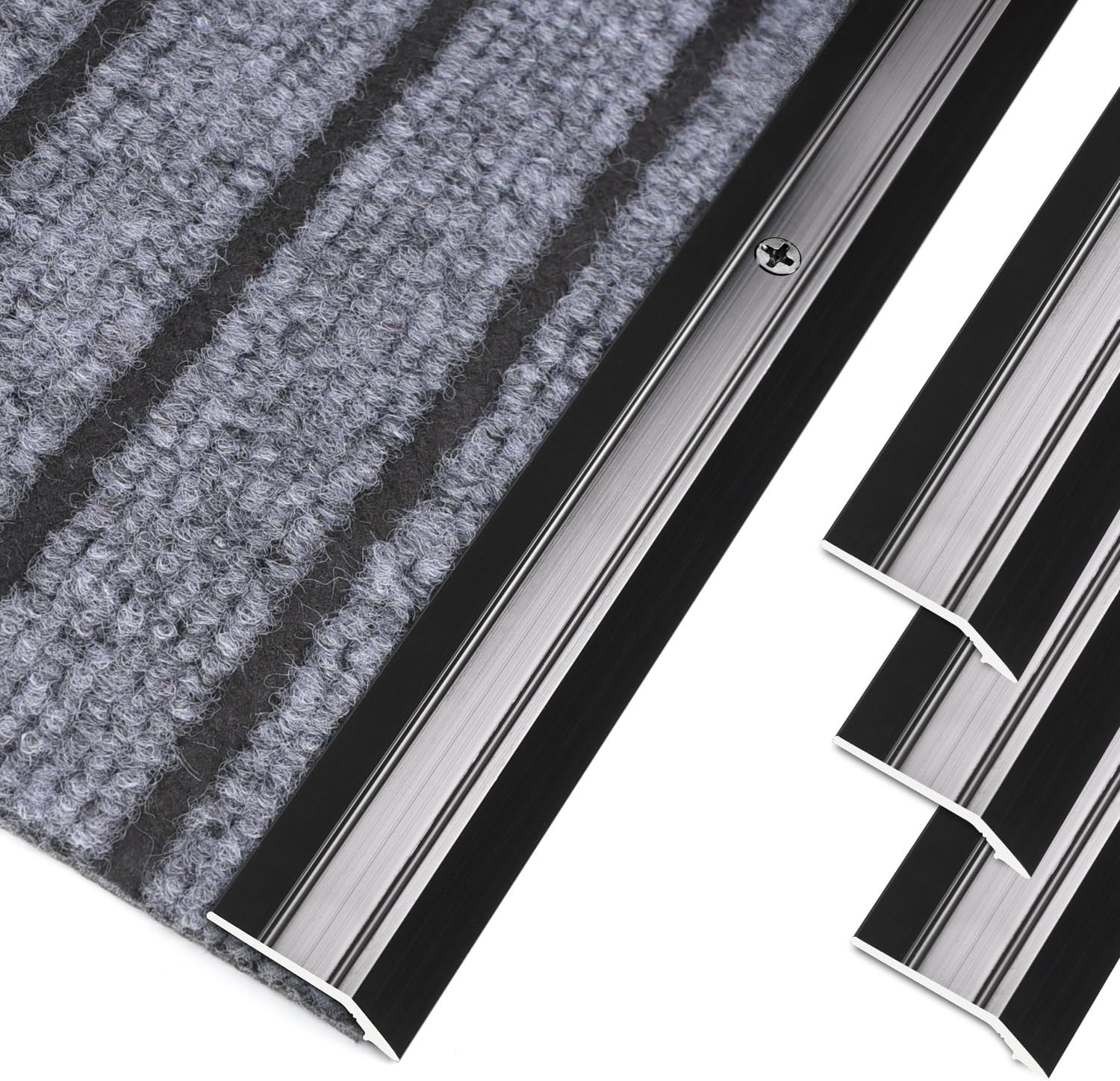 3-Pack Metal Carpet Floor Transition Strips, 36in Carpet to Tile Floor Edging Trim Strip, Aluminum Threshold Strip Suitable for Threshold Height Less Than 5mm (Black)