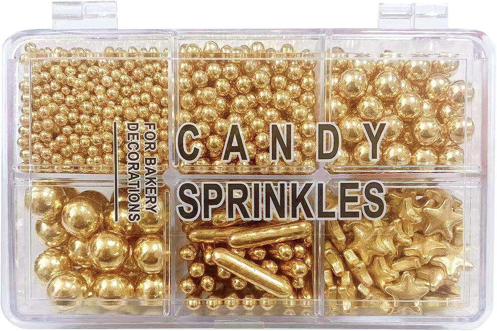 PhilaeEC Bright Gold Peals Sprinkles Gold Star Rods Mix Sprinkle for Cake Decoration Candy Baking Cookie Cupcake Toppers Wedding Party Valentines Halloween Christmas Supplies 4.58oz