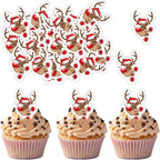 50 PCS Edible Christmas Deer Antlers Cupcake Toppers Merry Xmas Deer Cake Toppers Wafer Paper Christmas Antlers Party Decorations Edible Xmas Theme Baby Shower Birthday Reindeer Party Decor Supplie