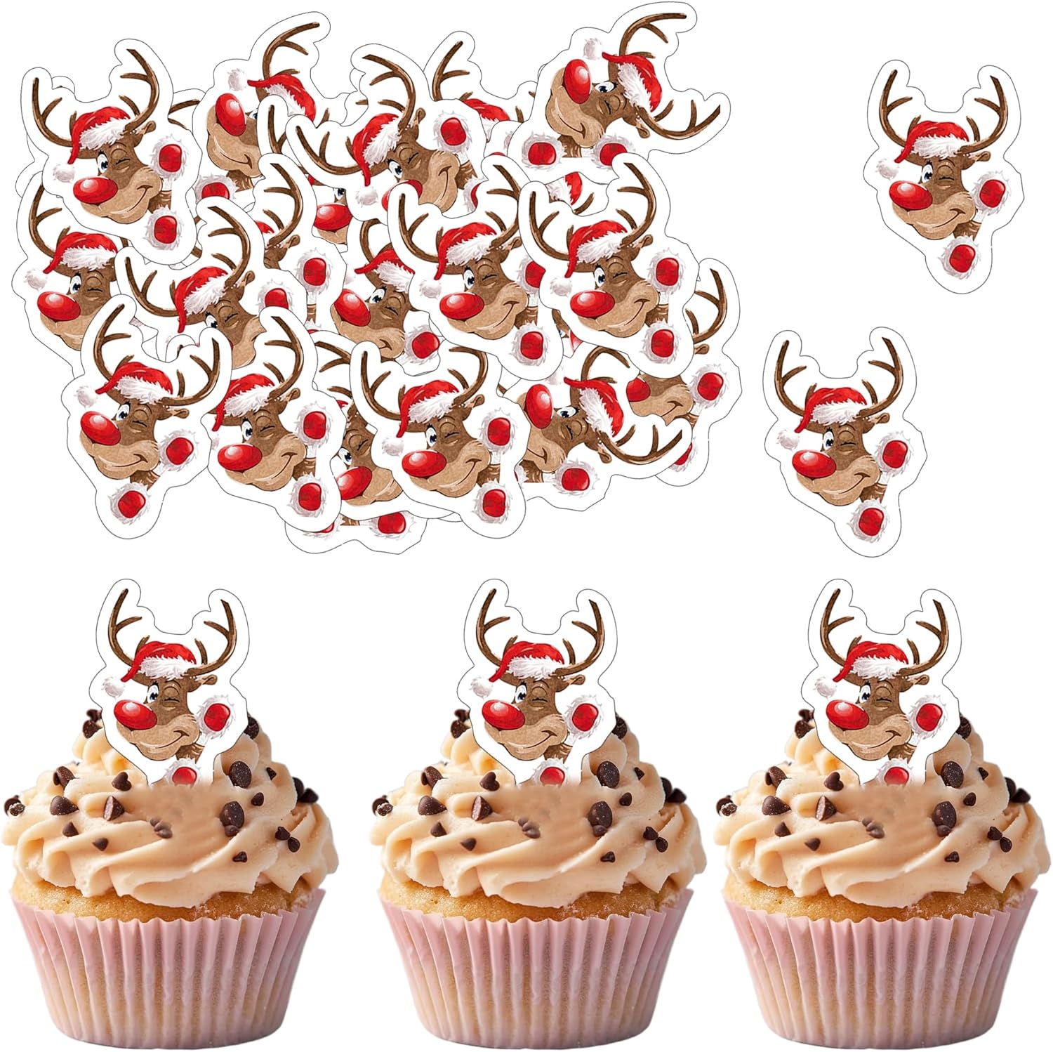50 PCS Edible Christmas Deer Antlers Cupcake Toppers Merry Xmas Deer Cake Toppers Wafer Paper Christmas Antlers Party Decorations Edible Xmas Theme Baby Shower Birthday Reindeer Party Decor Supplie