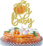 1 Pack Oh Baby Pumpkin Cake Topper Glitter Fall Harvest Cake Pick for Autumn Theme Party Thanksgiving Baby Shower Kids Birthday Party Cake Decoration Supplies Orange
