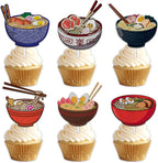 18pcs Glitter Dessert Cupcake Topper Pick for Japanese Food Noodle Theme Decor Supplies Baby Shower Men Woman Happy Birthday Party Decorations