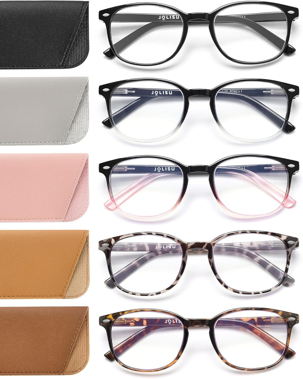 JOLISU 5 Pack Reading Glasses For Women, Blue Light Blocking Computer Reader Spring Hinge Eyeglasses