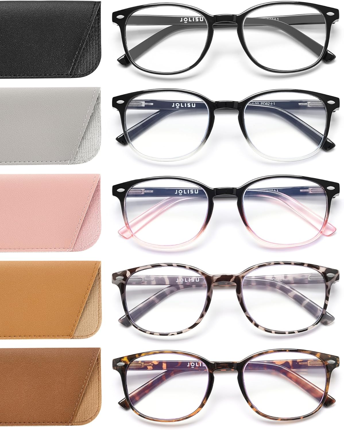 5 Pack Reading Glasses For Women, Blue Light Blocking Computer Reader Spring Hinge Eyeglasses