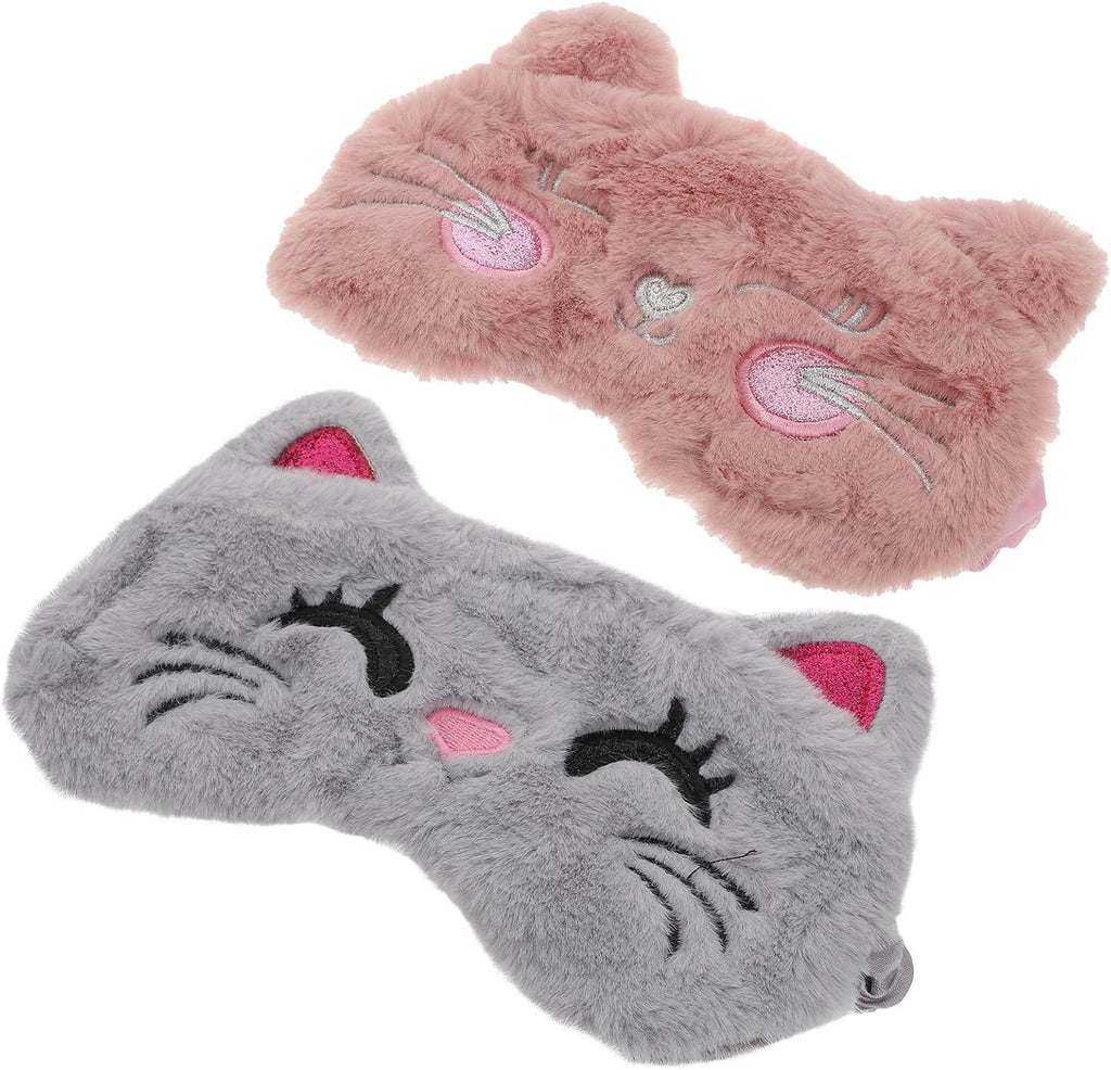 Housoutil Cartoon Plush Eye Masks 2pcs Set, Breathable Sleeping Eye Covers with Cute Animal Embroidery, Portable Soft Blindfolds for Travel and Night Sleep