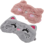 Housoutil Cartoon Plush Eye Masks 2pcs Set, Breathable Sleeping Eye Covers with Cute Animal Embroidery, Portable Soft Blindfolds for Travel and Night Sleep