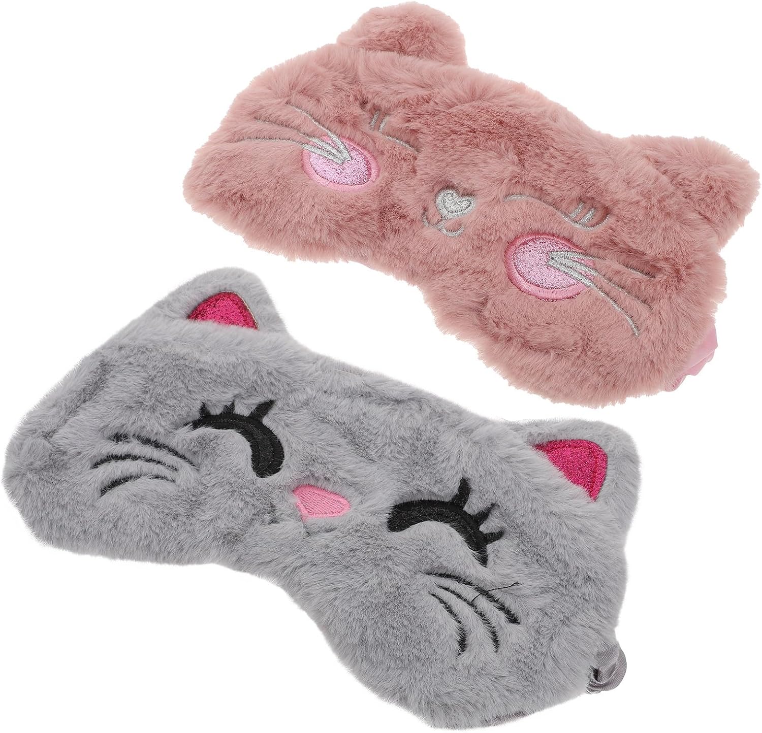 Housoutil Cartoon Plush Eye Masks 2pcs Set, Breathable Sleeping Eye Covers with Cute Animal Embroidery, Portable Soft Blindfolds for Travel and Night Sleep