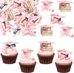 Gyufise 48Pcs Edible 2026 Graduation Cap Cupcake Toppers Diploma Party Decorations Class of 2026 Grad Cap Cupcake Picks for 2026 Graduate Theme Party Cake Food Supplies Pink