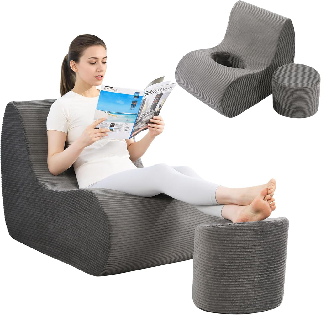 HOMBYS BBL Recovery Chair with Hole, Foam BBL Recovery Sofa for Post Surgery Sitting & Sleeping, Brazilian Butt Lift Support with Removable Ottoman for Butt Support