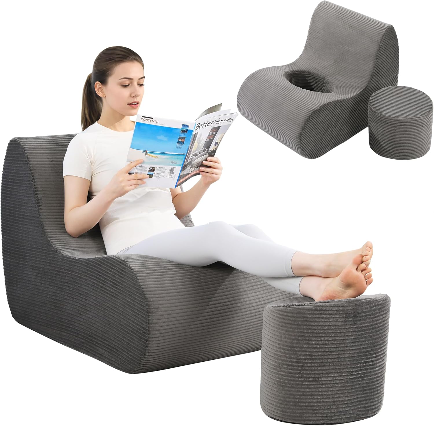 HOMBYS BBL Recovery Chair with Hole, Foam BBL Recovery Sofa for Post Surgery Sitting & Sleeping, Brazilian Butt Lift Support with Removable Ottoman for Butt Support