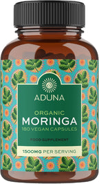 Aduna Organic Moringa Capsules 1500mg | 100% Pure Moringa Leaf for Energy, Immunity & Focus | Natural Plant-Based Food Supplement for Tiredness, Recovery & Breastfeeding | 180 Vegan Capsules