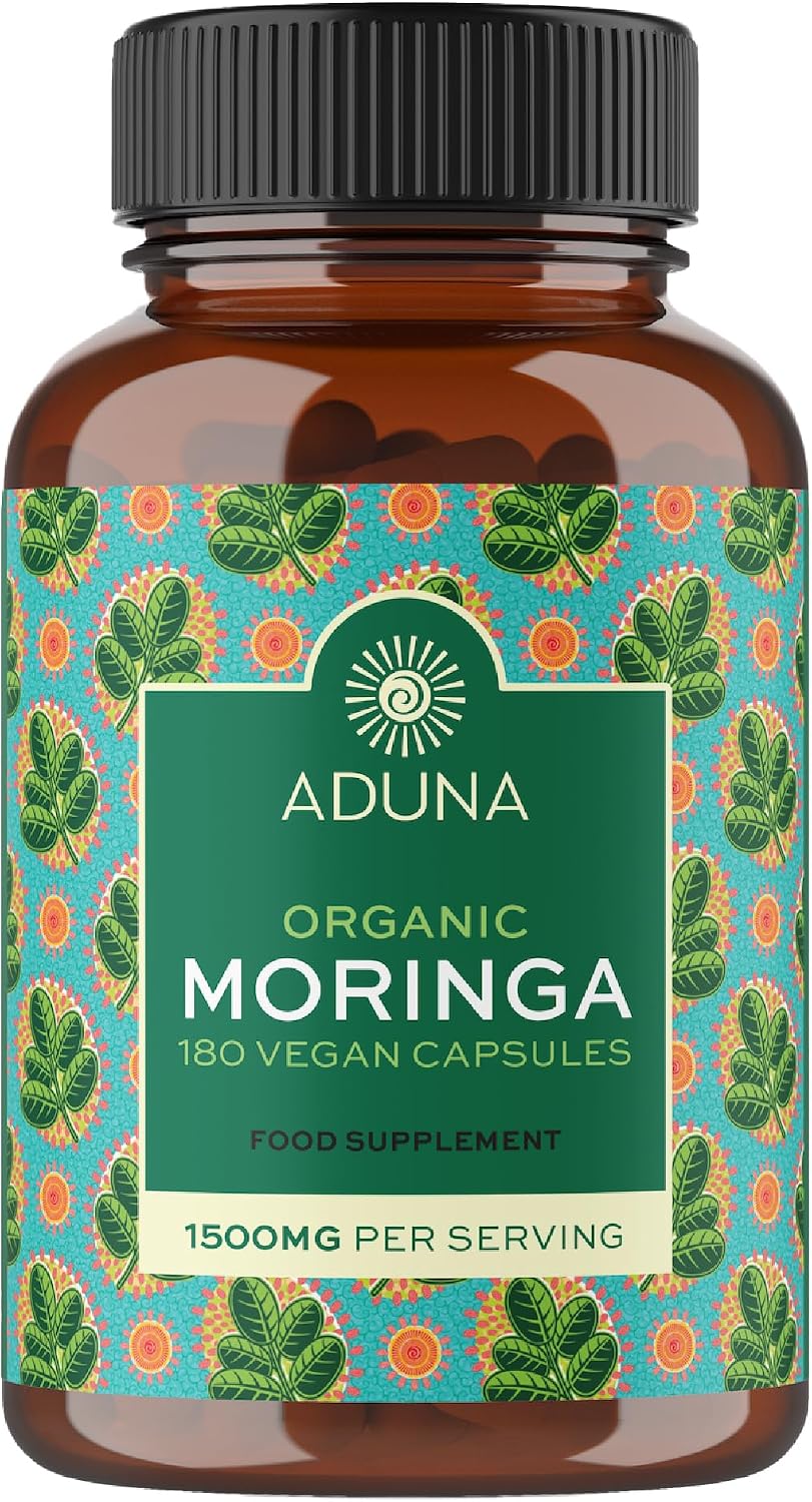 Aduna Organic Moringa Capsules 1500mg | 100% Pure Moringa Leaf for Energy, Immunity & Focus | Natural Plant-Based Food Supplement for Tiredness, Recovery & Breastfeeding | 180 Vegan Capsules