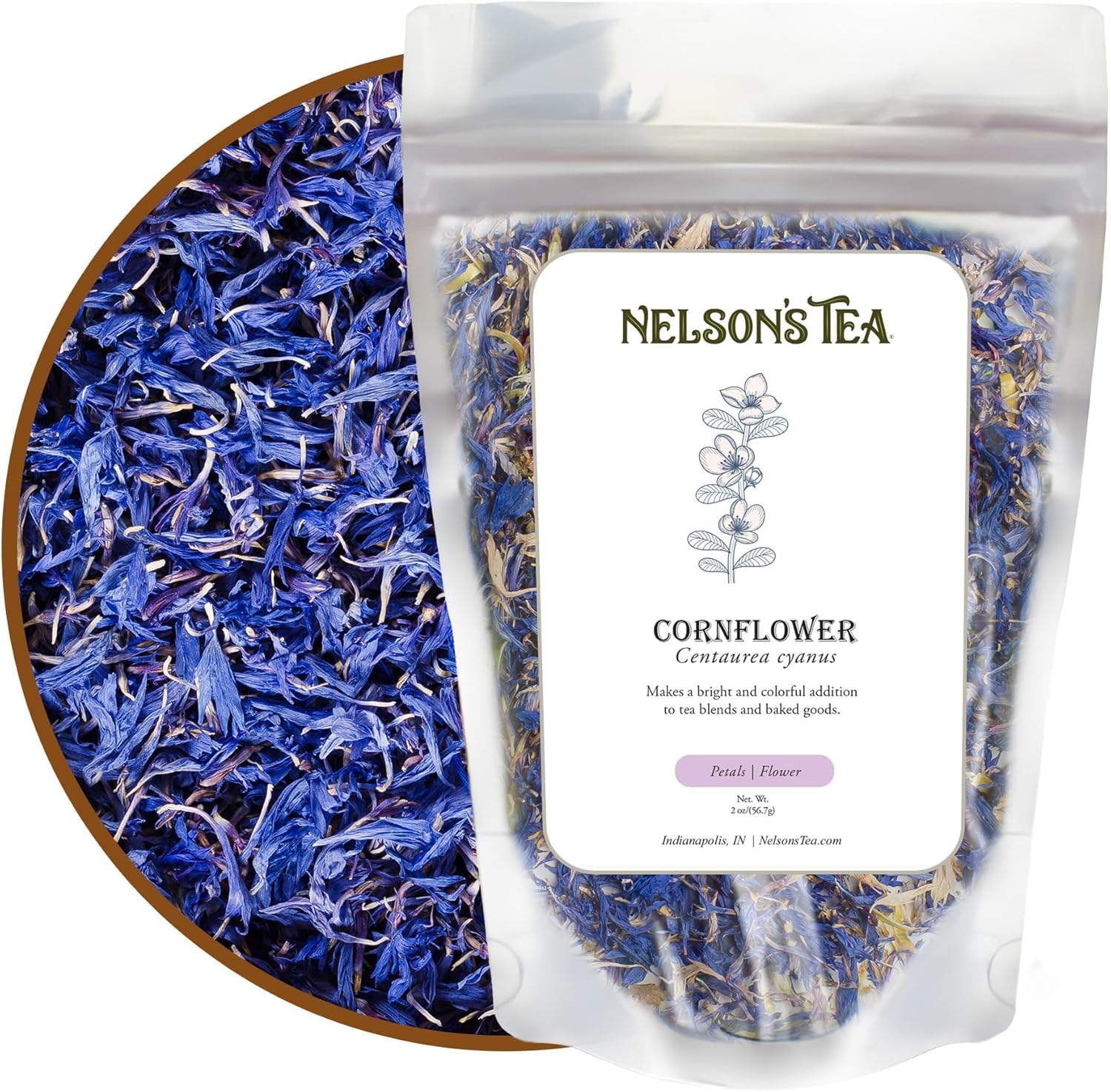 Nelson's Tea Cornflower Petals - Dried Blue Cornflower (Centaurea Cyanus) for Tea Blends, Latte, Smoothie, & Bath Salts (2 oz.)