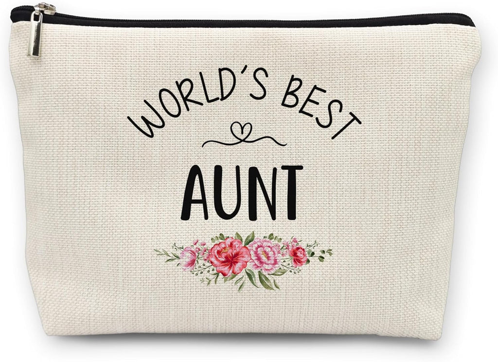 huester Aunt Gifts Makeup Bag, Best Auntie Gifts for Christmas from Nephew Niece Cosmetic Bag for Women, World's Best Aunt Toiletry Bags Travel Zipper Makeup Pouch
