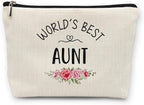 huester Aunt Gifts Makeup Bag, Best Auntie Gifts for Christmas from Nephew Niece Cosmetic Bag for Women, World's Best Aunt Toiletry Bags Travel Zipper Makeup Pouch