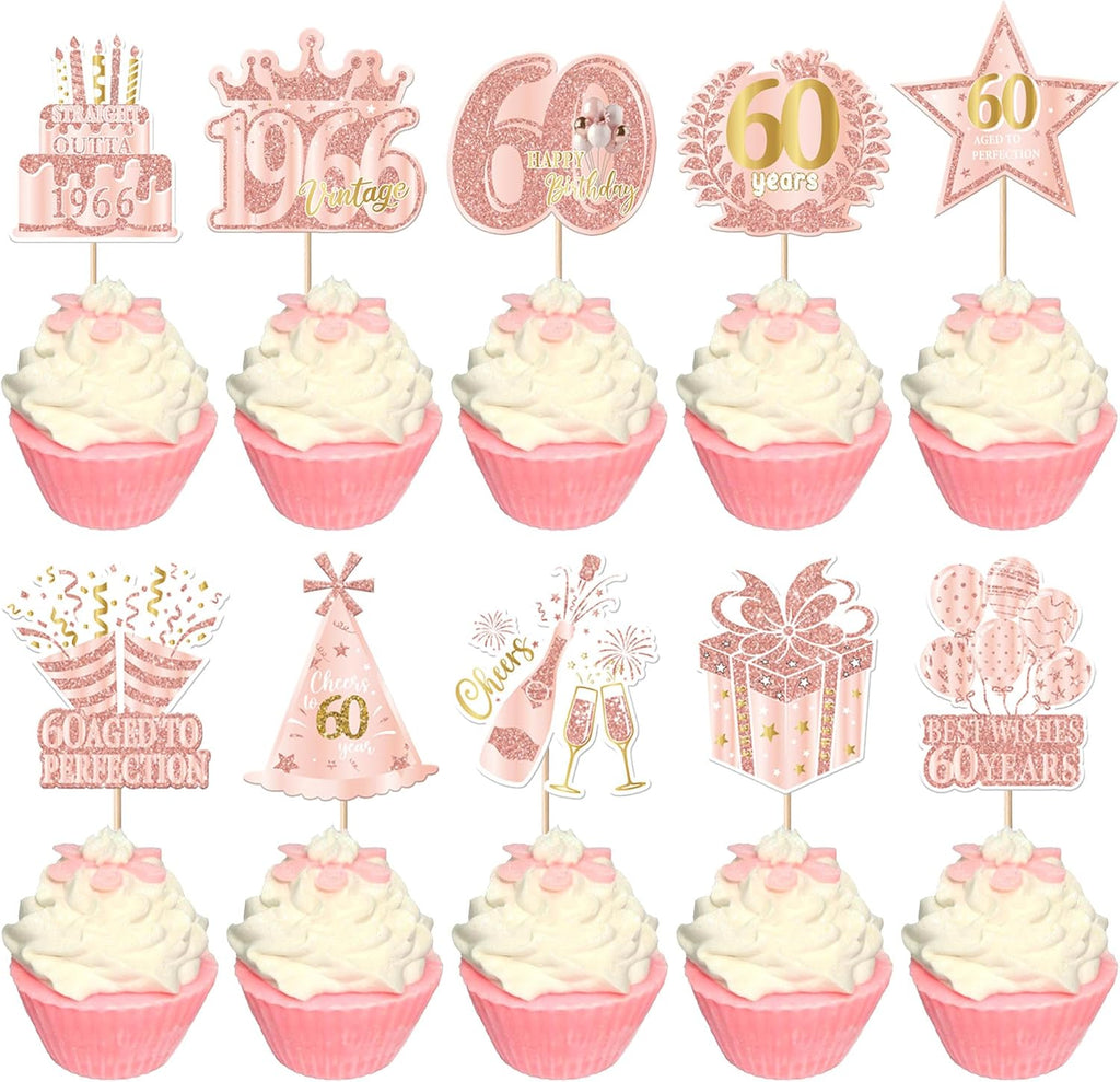 Rsstarxi 40 Pack Happy 60th Birthday Cupcake Toppers Rose Gold Sixty Straight Outta 1966 Cupcake Picks 60 Fabulous Cheers to 60 Years Cake Decorations for Women 60th Birthday Party Supplies