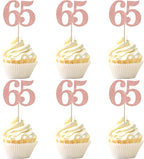Rsstarxi 36 Pack Number 65 Cupcake Toppers Glitter Cheers to 65 Years Birthday Cupcake Picks Decoration for Happy 65th Birthday Wedding Anniversary Party Cake Decorations Rose Gold