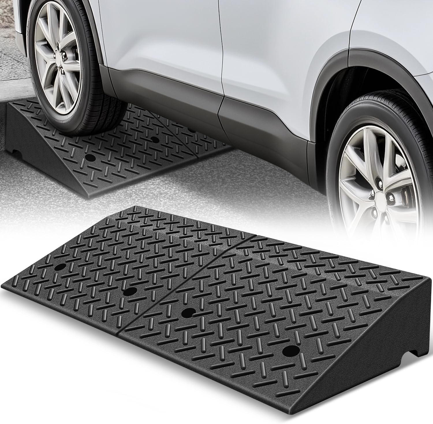 Auto Dynasty Rubber Curb Ramps, 7" Lift Height Curbside Ramp, 4400 LBS/2T Capacity Sidewalk Curb Ramp for Cars Trucks Bikes Motorcycles Wheelchairs, 1 Pack