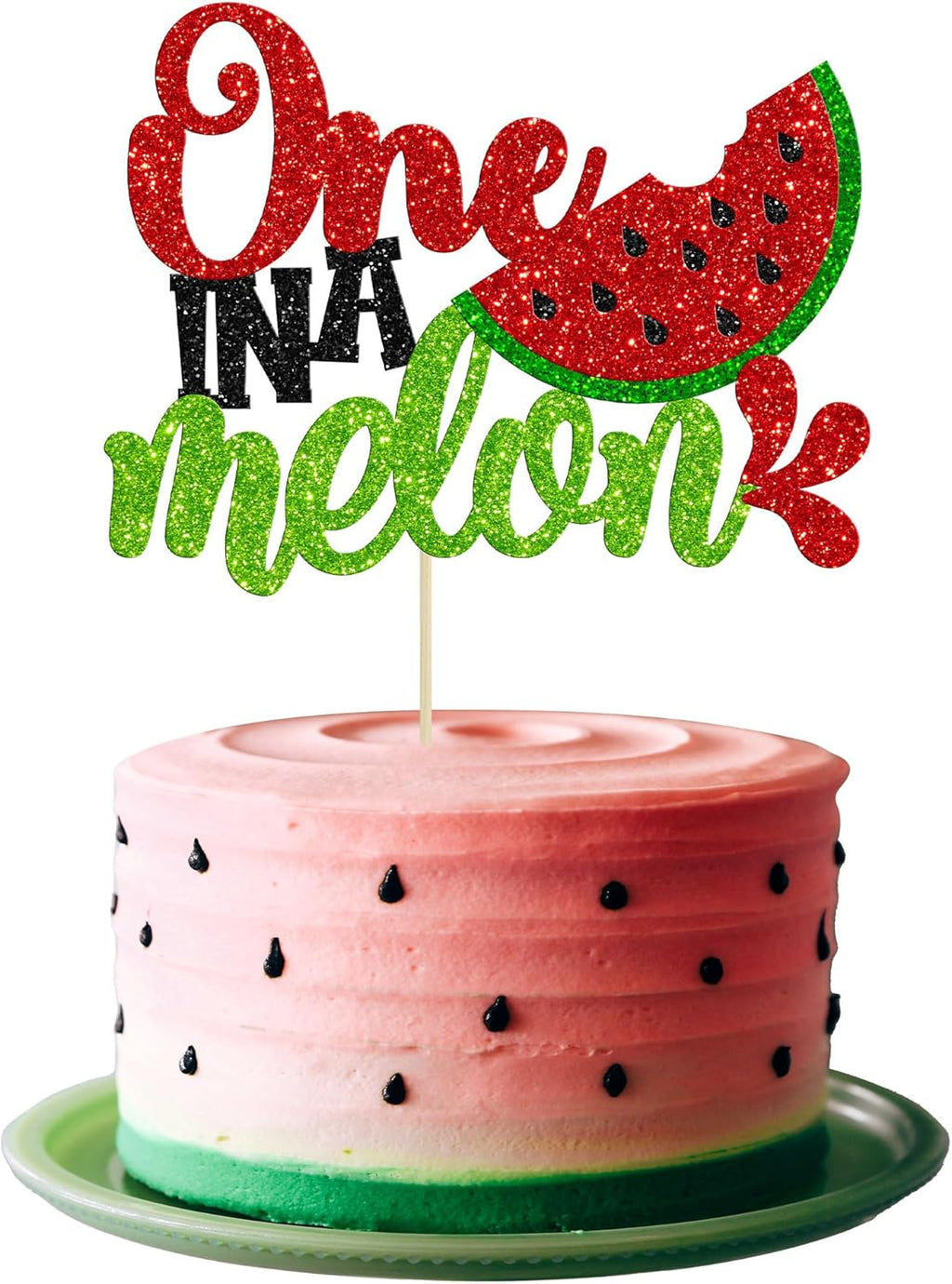 Gyufise Watermelon 1st Birthday Cake Topper Glitter One in a Melon Cake Pick for Summer Fruit Themed First Birthday Baby Shower Kids Party Decorations Red