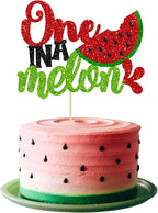 Gyufise Watermelon 1st Birthday Cake Topper Glitter One in a Melon Cake Pick for Summer Fruit Themed First Birthday Baby Shower Kids Party Decorations Red