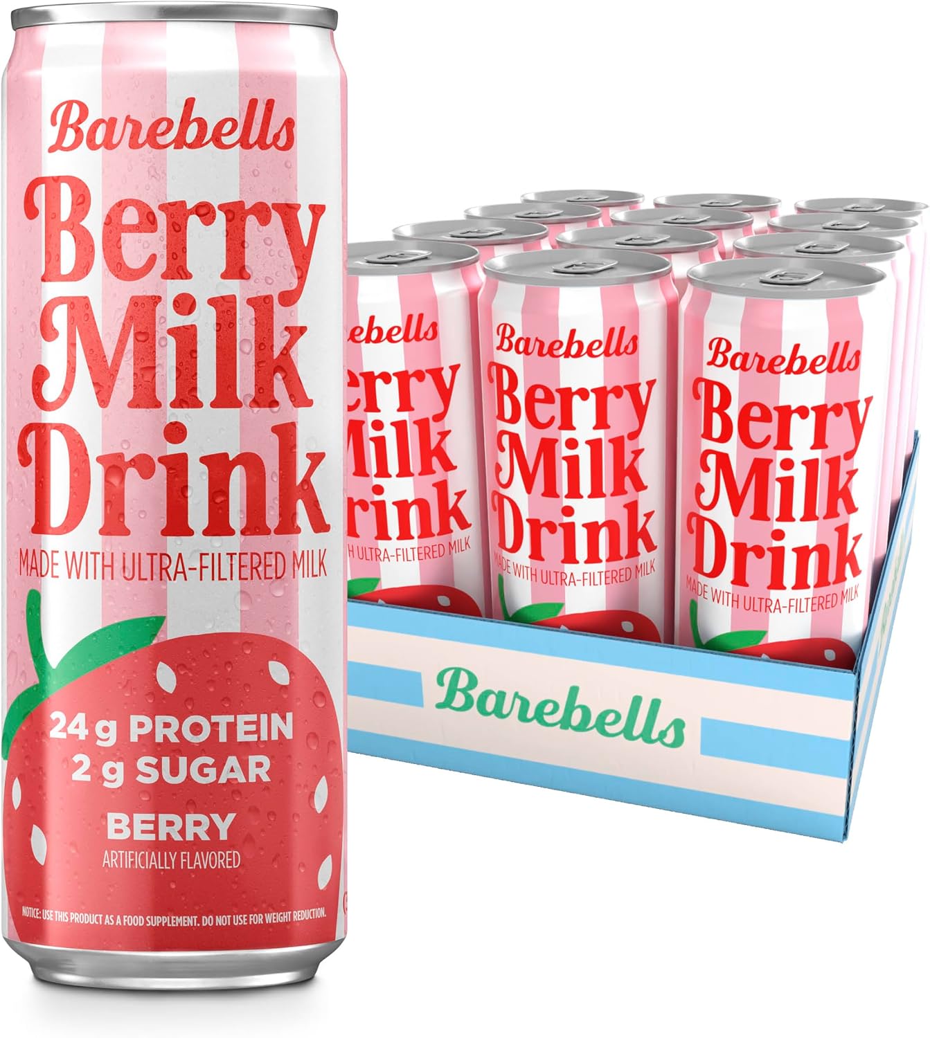 Barebells Berry Milk Drink – 24g Protein, No Added Sugar, High Protein Berry Shake, Ultra-Filtered Milk, Fruity & Creamy – 11.2 fl oz (330ml), 12 Count