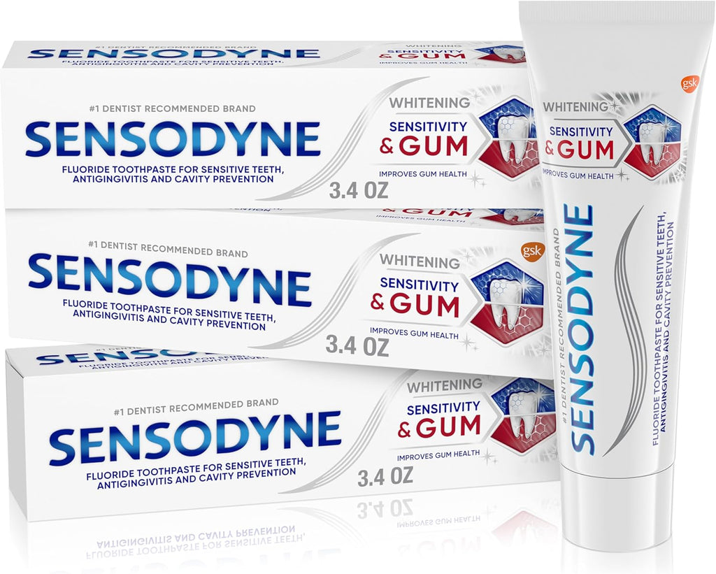Sensodyne Sensitivity & Gum Whitening Toothpaste, Toothpaste for Sensitive Teeth & Gum Problems, 3.4 Ounces (Pack of 3)
