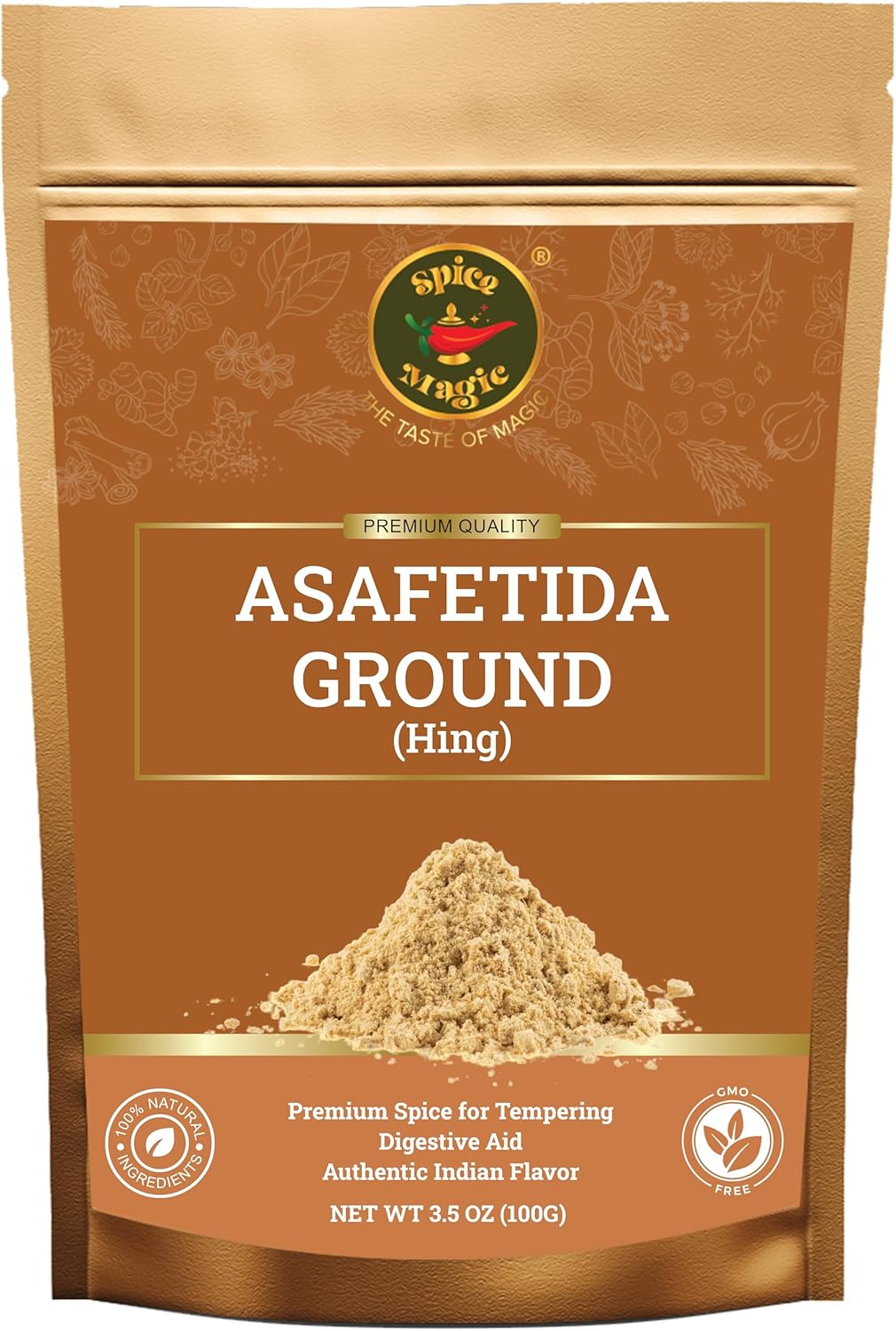 Spice Magic Asafetida Ground (Hing) ~ 100% Pure, Aromatic & Natural I Non-GMO I Indian Origin 3.5oz (100g)