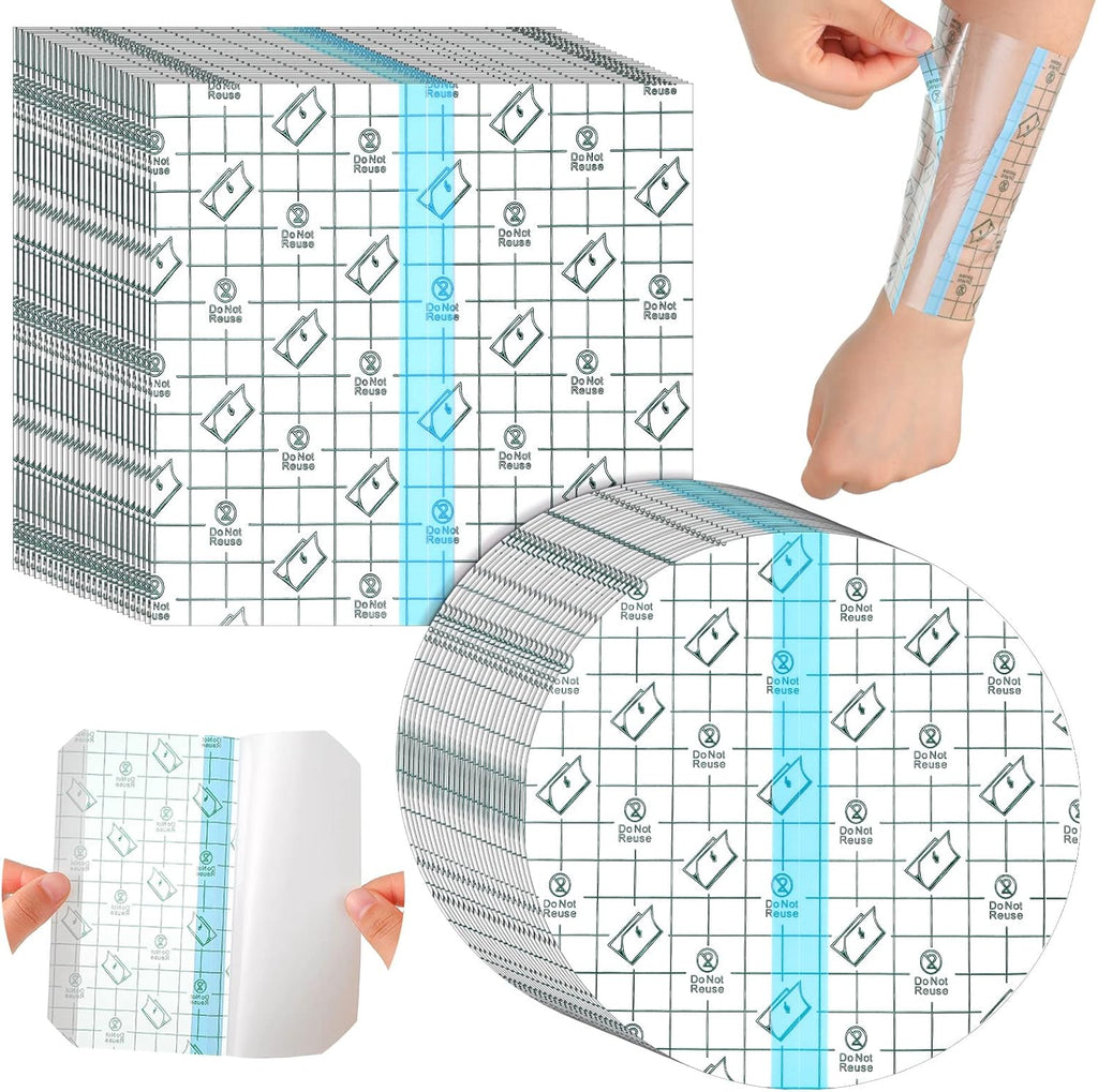 50 Pieces Waterproof Adhesive Bandages Transparent Stretch Bandages Protective Clear Films Tattoo Cover Tapes for Shower Swimming(6 x 6 Inch)