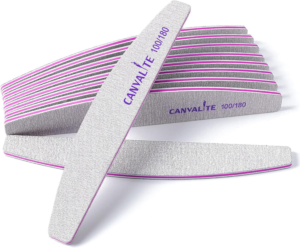 Canvalite 10 PCS Nail File Professional Nail Files Reusable Double Sided Emery Board(100/180 Grit) Nail Styling Tools for Home and Salon Use Christmas Gifts for Women