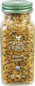 Simply Organic Whole Fennel Seed, 1,90 oz, Mild Sweet Flavor, Aromatic, Reminiscent of Licorice, Kosher