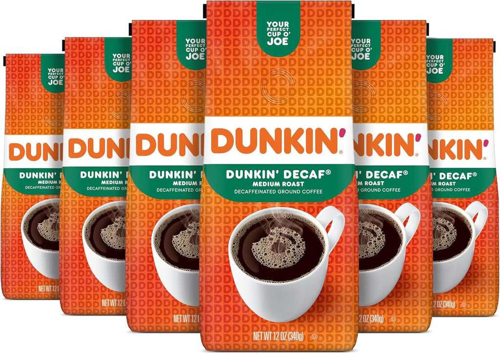 Dunkin' Decaf Medium Roast Decaffeinated Ground Coffee, 12 Ounce (Pack of 6)