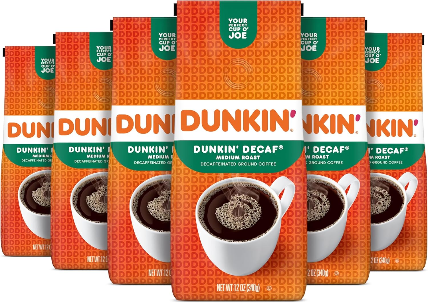 Dunkin' Decaf Medium Roast Decaffeinated Ground Coffee, 12 Ounce (Pack of 6)