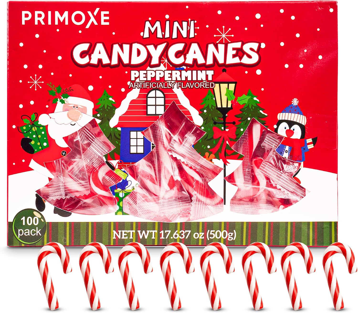 Christmas Candy Mini Canes Stocking Stuffer Red and White Peppermint Sticks Candy Canes Individually Wrapped Bulk Christmas Candy for Décor, Parties & Gifts – 100 Count
