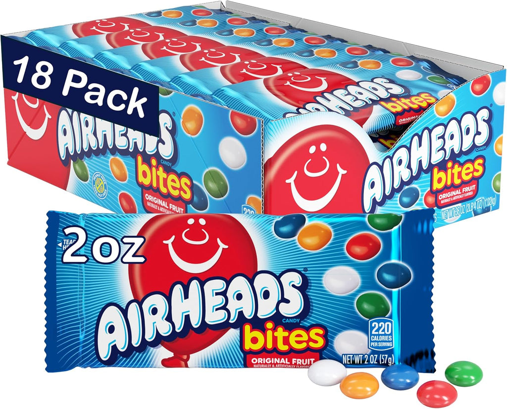 Airheads Candy Bites, Assorted Fruit Flavors, Easter Candy, Easter Basket Essentials Stuffers for Kids and Adults, Individually Wrapped Chewy, 2 Ounces (18-Pack)
