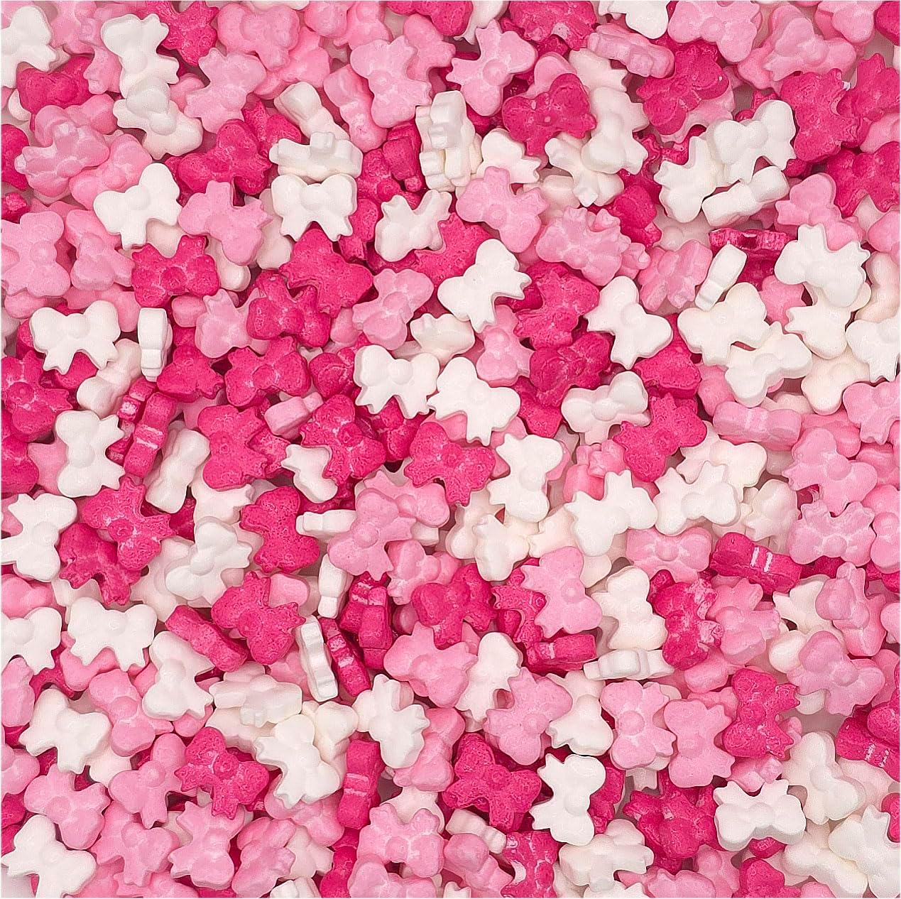 NCS Ribbon Bow Shaped Edible Sprinkles – Hot Pink, Light Pink & White Cupcake, Cake & Cookie Decorations, 7 oz