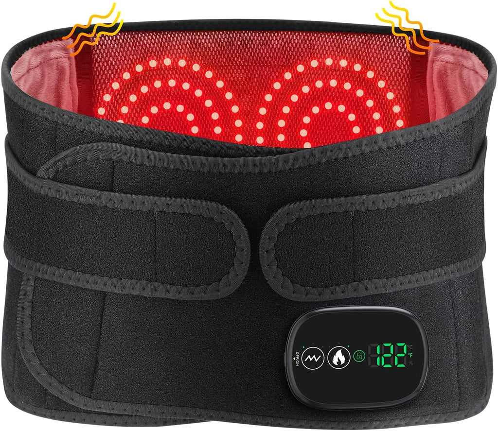 Electric Heating Massage Pad for Back, XL Heated Waist Belt Wrap with 3 Fast Heating and Vibration Massage Modes, FSA Eligible, 5000mAh Battery Operated Heat Pad for Back, Waist, Lumbar, Abdomen