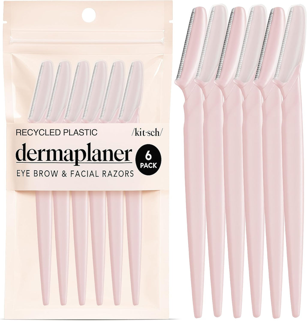 Kitsch Dermaplane Razor for Women Face – Face Razors for Women & Men, Eye Brow Razors & Face Shaver – Exfoliating Facial Razor & Dermaplaner as Skin Care Tool for Smoother Skin - Blush, 6 pcs
