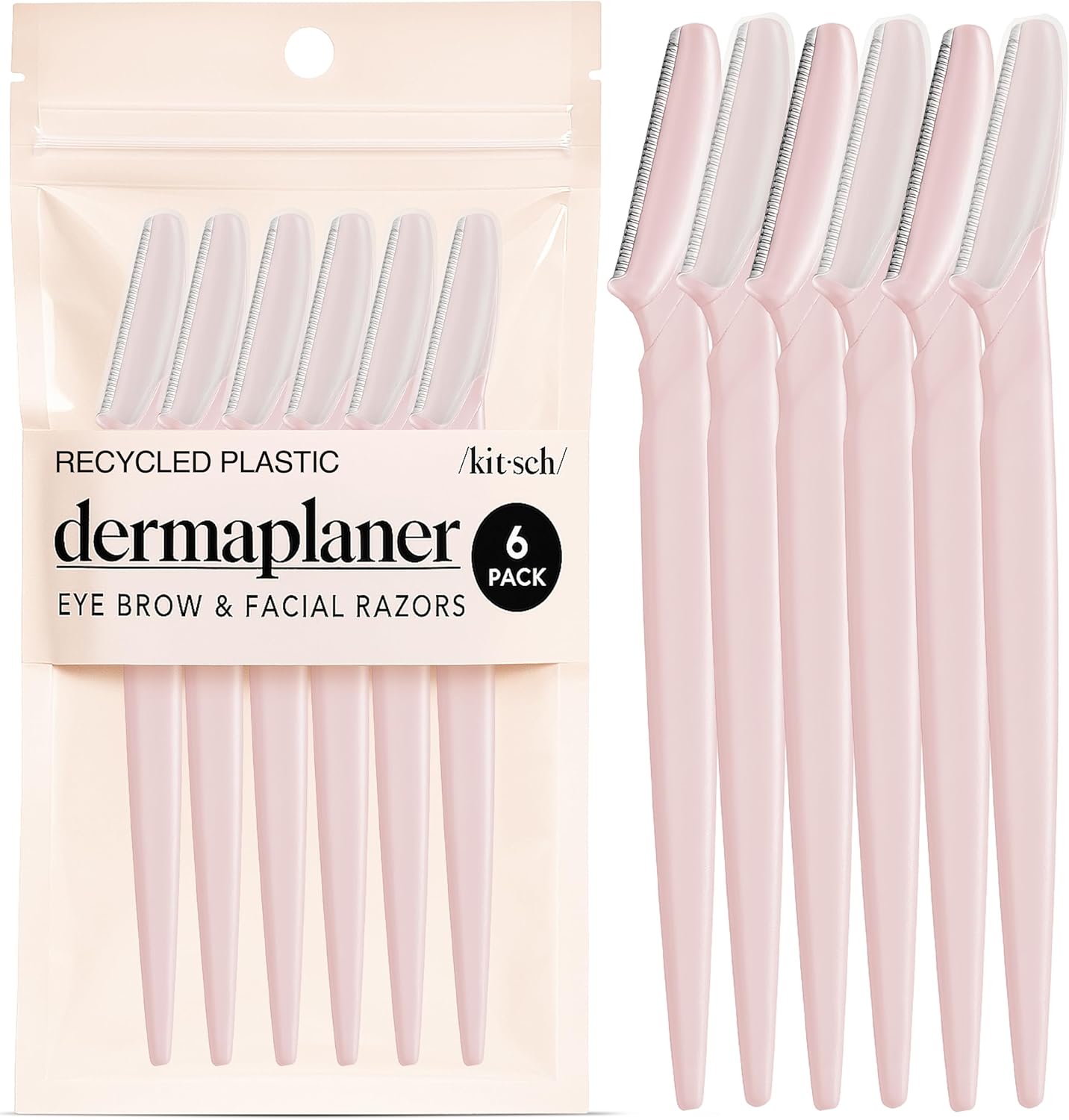 Kitsch Dermaplane Razor for Women Face – Face Razors for Women & Men, Eye Brow Razors & Face Shaver – Exfoliating Facial Razor & Dermaplaner as Skin Care Tool for Smoother Skin - Blush, 6 pcs