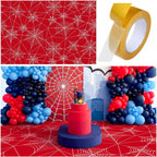Spider Party Decorations Red Spiderweb Floor Covering Large Spider Birthday Decorations with Double Sided Tape Waterproof Spiderweb Birthday Supply Photo Booth Party Backdrop, 9.8 x 6.5ft