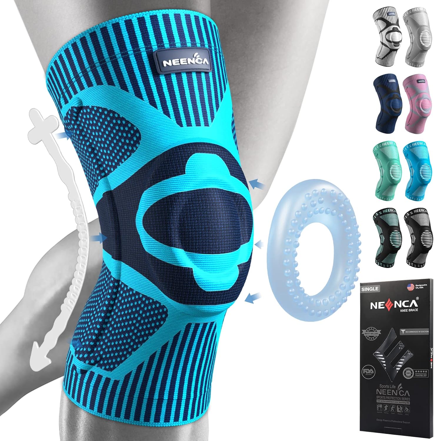 NEENCA Knee Braces for Knee Pain Relief, Compression Knee Sleeves with Patella Gel Pad & Side Stabilizers, Knee Support for Weightlifting, Running, Workout, Arthritis, Meniscus Tear, Men Women. ACE-53