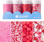 Sweets Indeed Valentines Day Sprinkles 4 Pack | Pink Sanding Sugar, Red White Pink Nonpareils, Red Heart Sprinkles & Valentine Jimmies Mix | Baking & Decorating 10.90 ounces